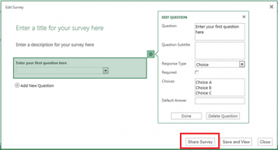 create survey with skydrive excel app