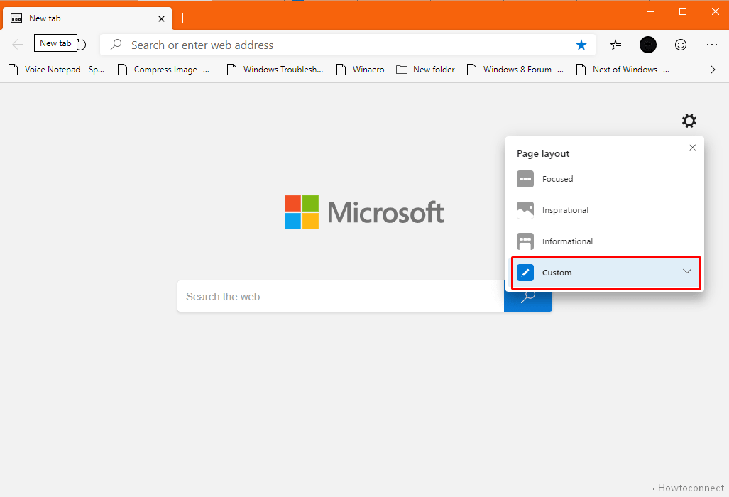 custom option on page layout Microsoft edge
