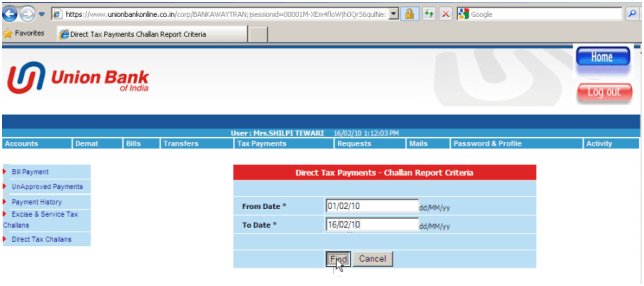 date criteria of challan and find