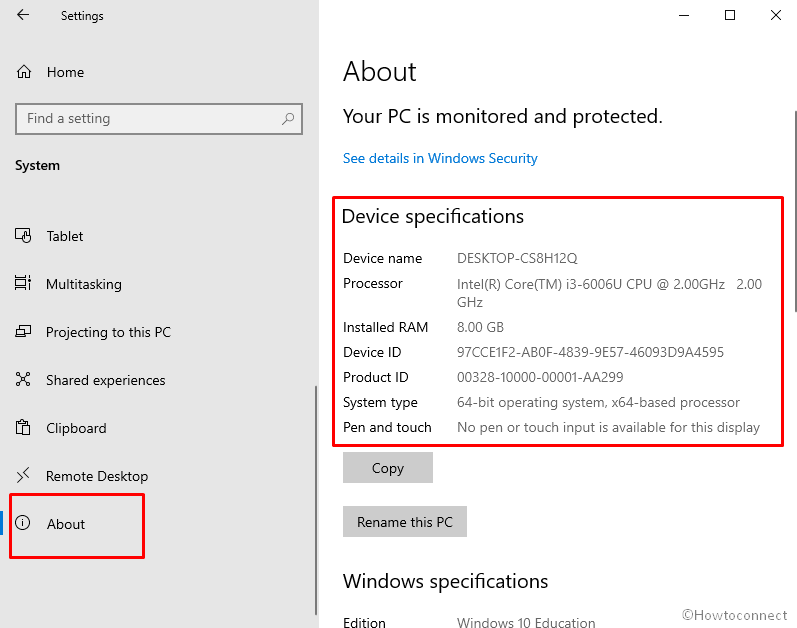 device specifications