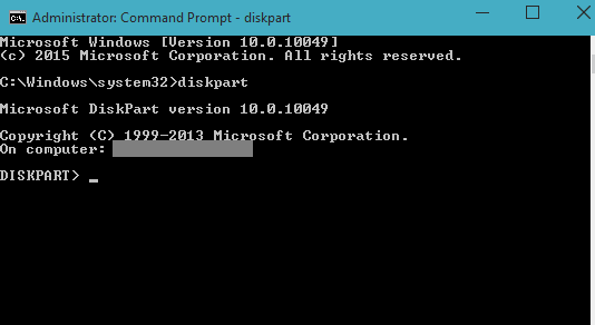 dikpart command on command prompt