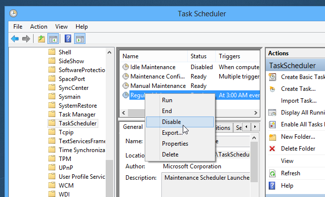 disable automatic maintenance in windows 8