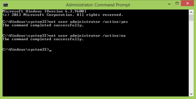 Enable / Disable Built-in Hidden Administrator Account in Windows 8.1command