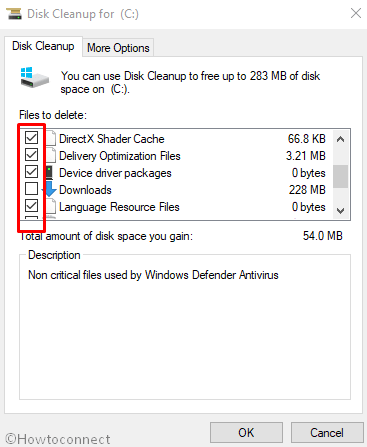 disk cleanup ok button