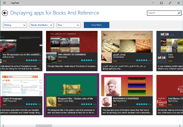 displaying apps for books and reference homepage on appfeds