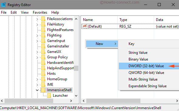 dword 32 bit value right click context menu immersiveshell