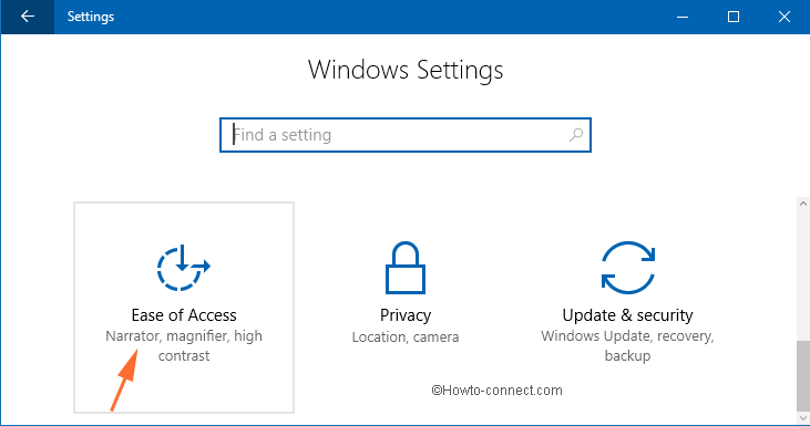 ease of access category on settings on windows 10