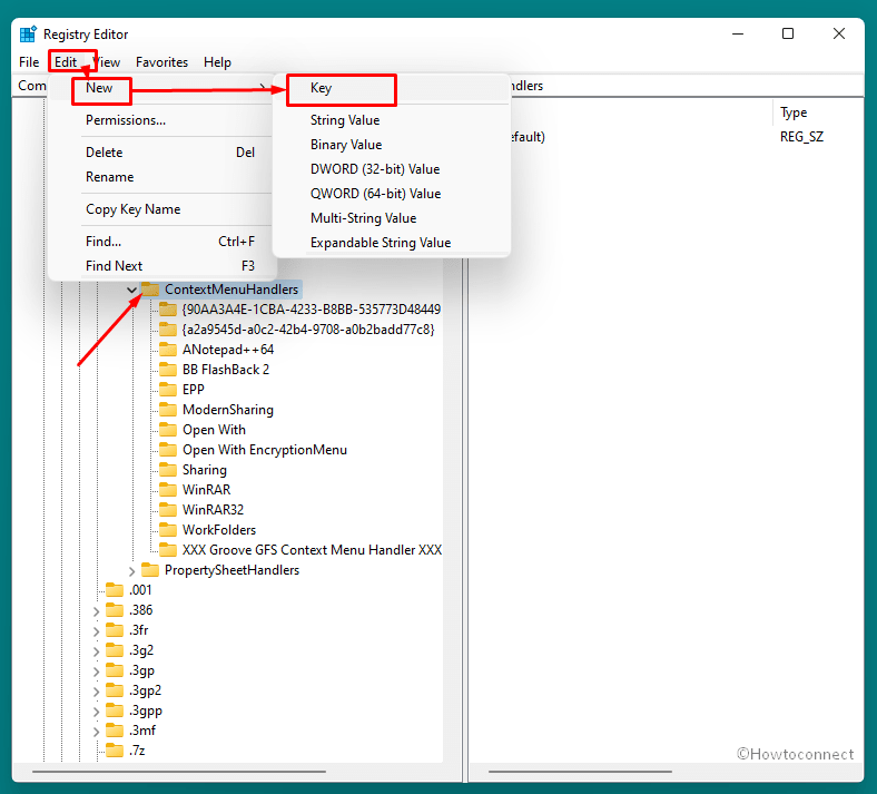 edit new key registry editor menu bar