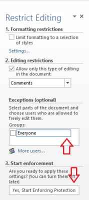 enforce protection in word 2013