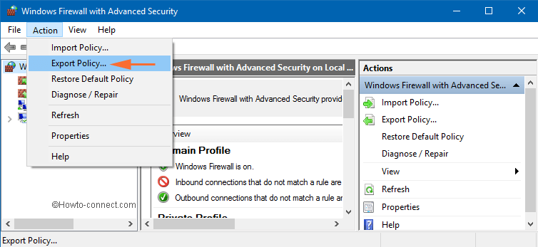Export Firewall Settings in Windows 10 with advanced security window