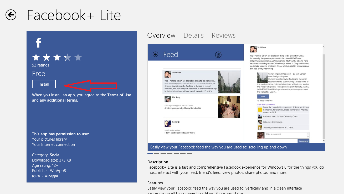 Facebook+ Lite app - Best Facebook client app for Windows 8