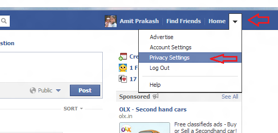 facebook privacy settings option