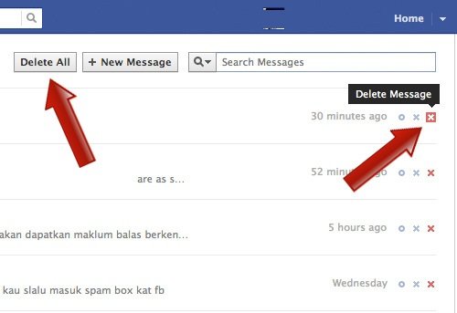 facebook messages delete at once