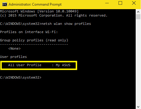 find network profile name in command