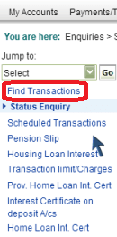find transactions option