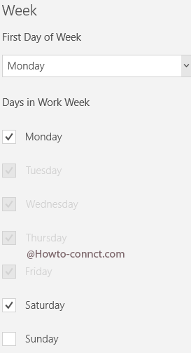 first day of week in calendar settings