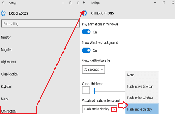 Visual Notifications for Sound in Windows 10