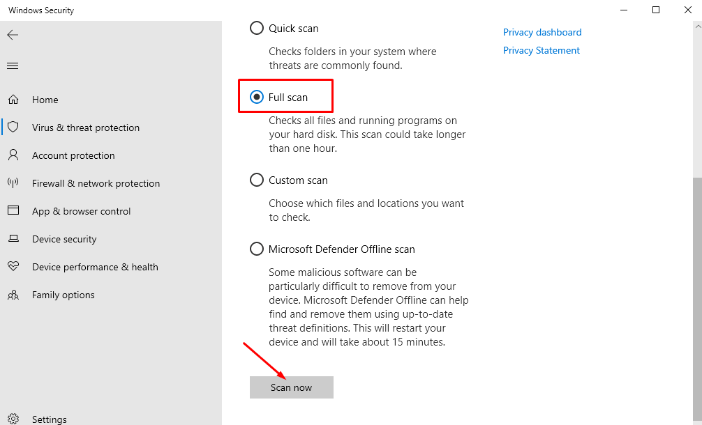 full scan windows defender