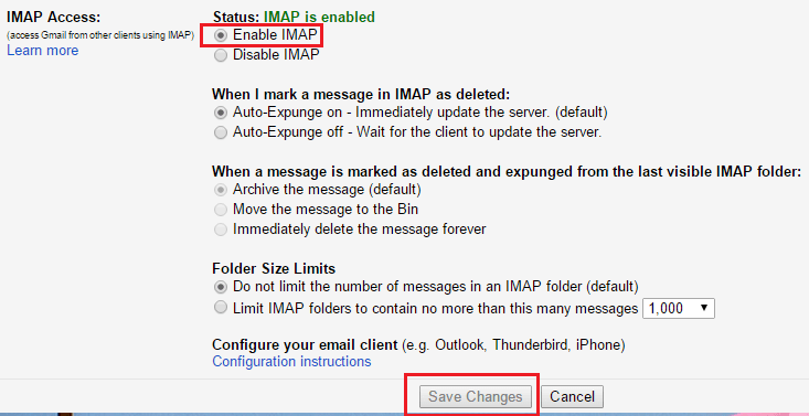 gmail IMAP setting enable