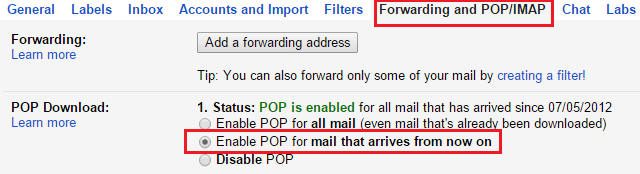 gmail pop setting