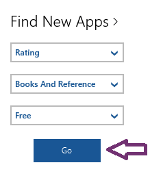 go button in the find new app