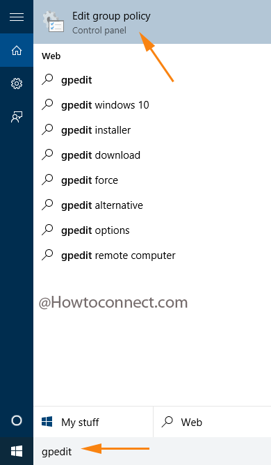 gpedit write in Cortana search and click the result Edit Group Policy Editor