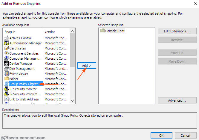 group policy objects on standalone and add button