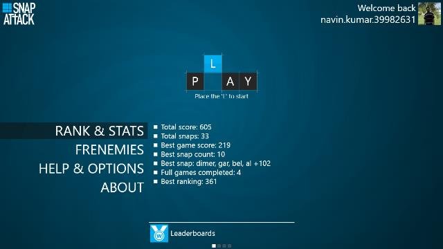 Snap Attack Windows 8 App - Play in Word Building Tournament Globally