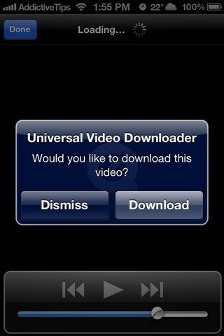 iOS Universal Video Downloader app notification