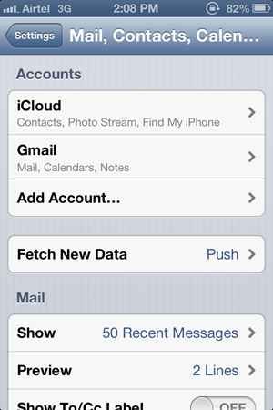 iPhone mail setting image