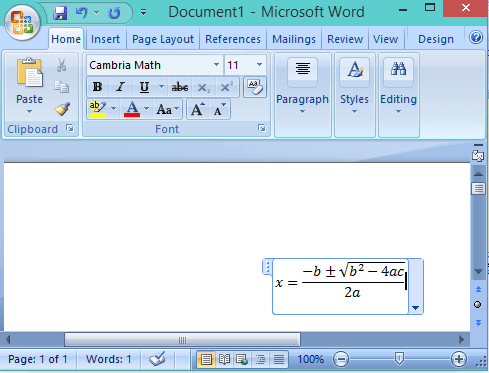 insert formula in ms word