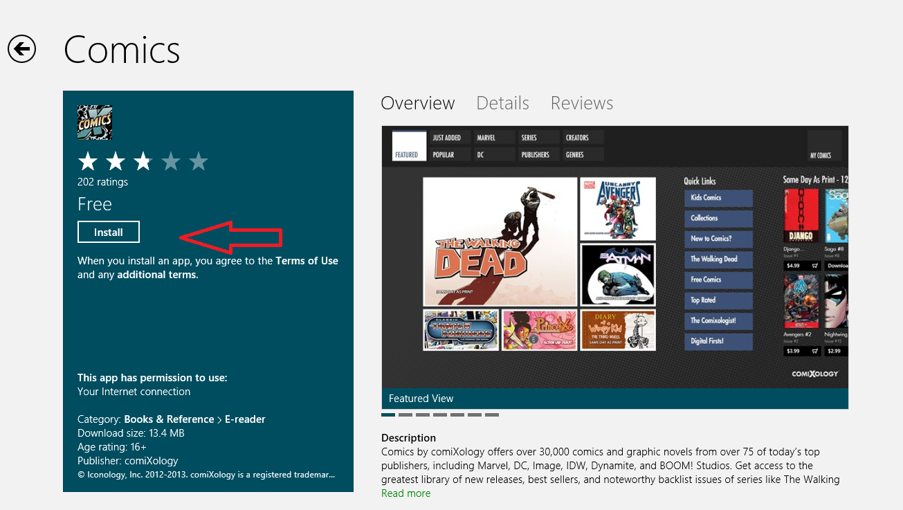 install comics app from store