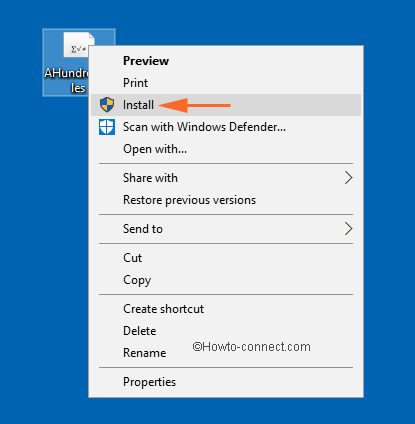 install option on context menu of font