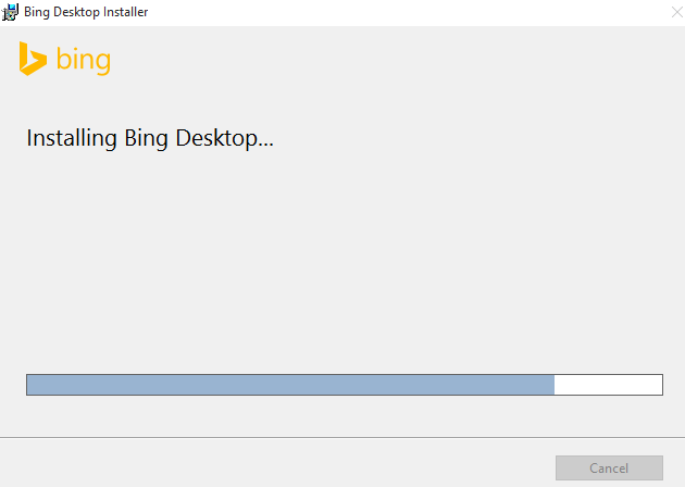 installation of bing desktop is in progress to Set Bing Homepage as Windows 10 Wallpaper
