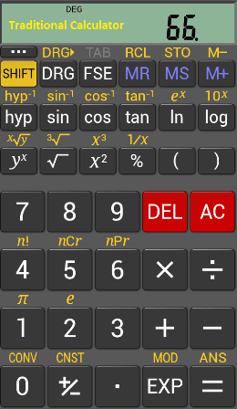 interface of the realcalc android app
