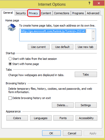 internet explorer 10 privacy tab