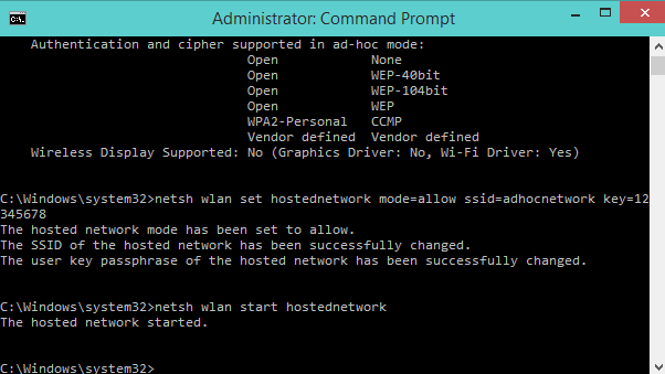 Create Wireless Ad Hoc Internet Connection on Windows 10