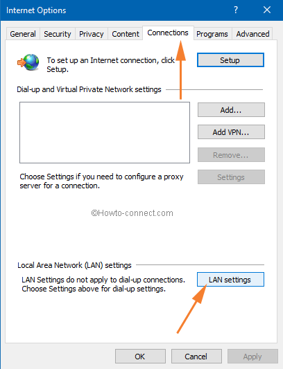 lan settings in connection tab
