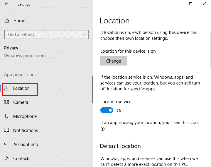 location privacy windows 10 settings image