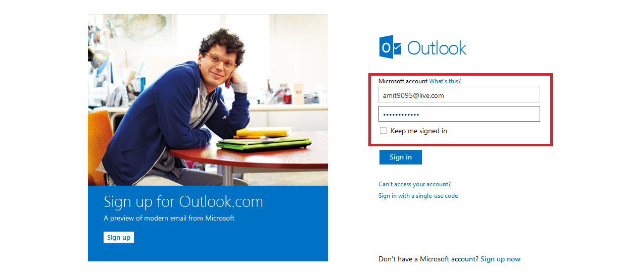 log on outlook.com from live id image