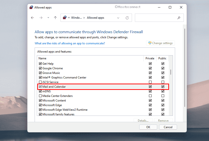mail app not working in Windows 11 - Allow Mail and Calendar apps through Windows Firewall