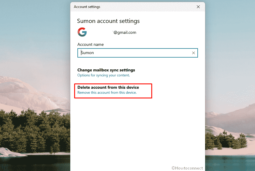 mail app not working in Windows 11 - Delete account from this device