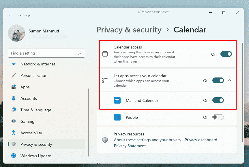 mail app not working in Windows 11 - Make changes in privacy settings