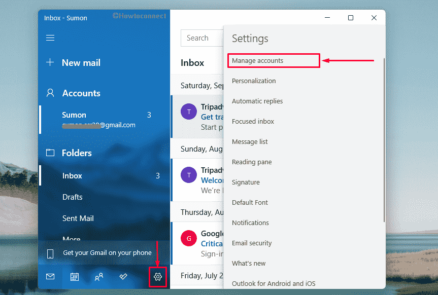 mail app not working in Windows 11 - Manage accounts