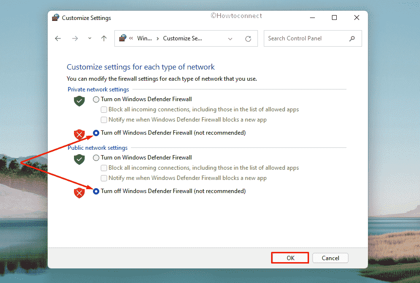 mail app not working in Windows 11 - disable Windows defender Firewall