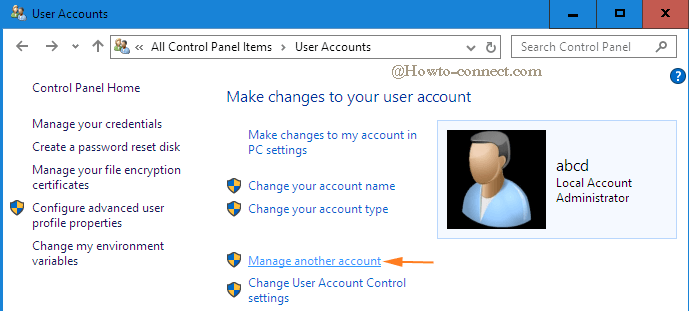 manage another accounts link  in user accounts