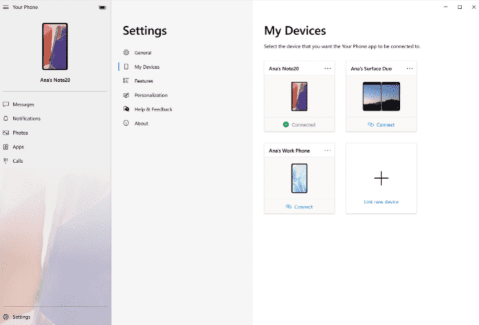 manage linked devices Windows 10 Build 20226