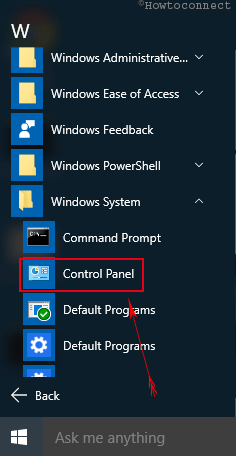 manual search on start in Windows system control panel at the 2nd position