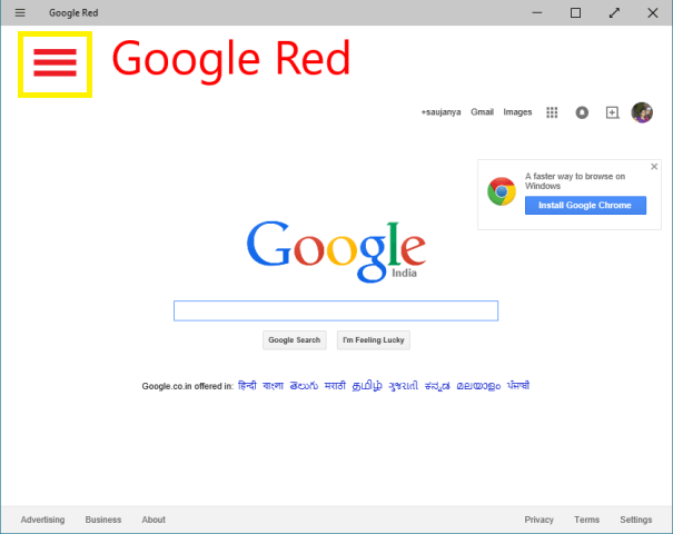 menu icon on google red app on windows 10 and 8