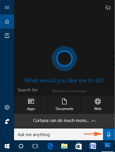 microphone icon in the cortana search box